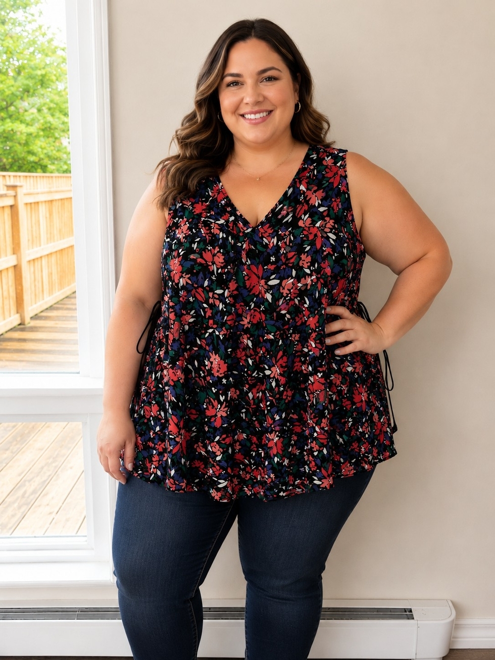 Penningtons Black Floral V-Neck Sleeveless Camisole